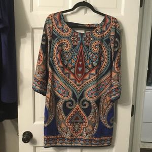 Pink Owl Aztec print dress. Bell 3/4 sleeves. S